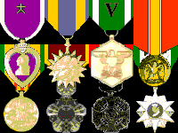 Purple Heart (2 awards), Air Medal (17 awards), National Defense, Vietnam Service, RVN National Order, RVN Gallantry Cross, RVN Campaign medals