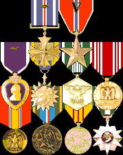 DFC (2), Bronze Star, Purple Heart (2), Air Medal (23), Army Commendation, Army Good Conduct, National Defense, AF Expeditionary, Vietnam Service, Vietnam Campaign