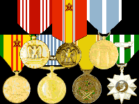 Army Good Conduct, National Defense (2), Korean Service, Vietnam Service, UN Service, RoK Service, RVN Campaign medals