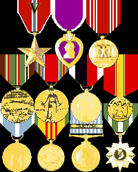 Bronze Star, Purple Heart, Good Conduct (multiple); WW2 Euro Svc, Victory, Occupation; National Defense, Korean Svc, Vietnam Svc, UN Svc, RVN Campaign medals