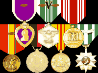 Purple Heart (2), Army Commendation Medal (3), Army Good Conduct (3), National Defense, WW2 Occupation, Vietnam Service, Vietnam Campaign