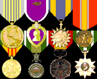 Airmen's Medal, Purple Heart (2 awards), Air Medal (4 awards), National Defense, Vietnam Service, RVN Military Merit, RVN Cross of Gallantry, RVN Campaign medals