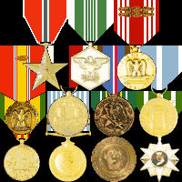 Bronze Star, Army Commendation Medal, Good Conduct Medal (6 knots), National Defense Service Medal (2), Army Occupation Medal, Armed Forces Expeditionary Medal, Korean Service Medal, Vietnam Service Medal, UN Service Medal, Korean Defense Service Medal, Vietnam Campaign Medal