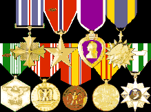 DFC, Bronze Star (2 awards), Purple Heart, Air Medal, Army Commendation (2), Army Good Conduct, National Defense, Vietnam Service, Vietnam Campaign